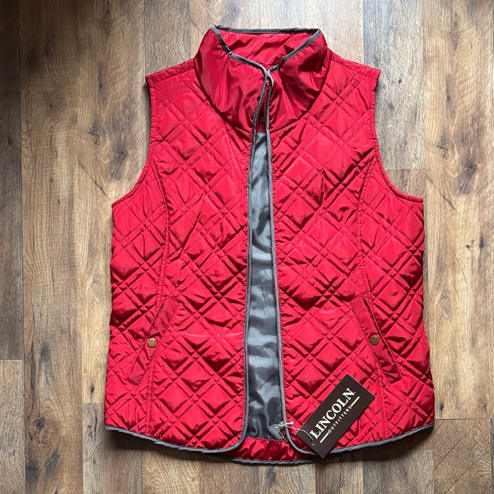 Lincoln Outfitters Red and Gray Quilted Lightweight Zip Up Puffer Vest New